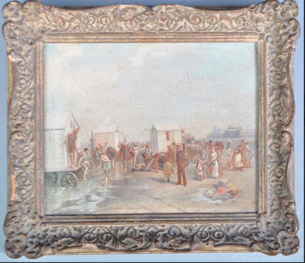 C19th oil painting of  french seaside scene circle of eugene boudin 