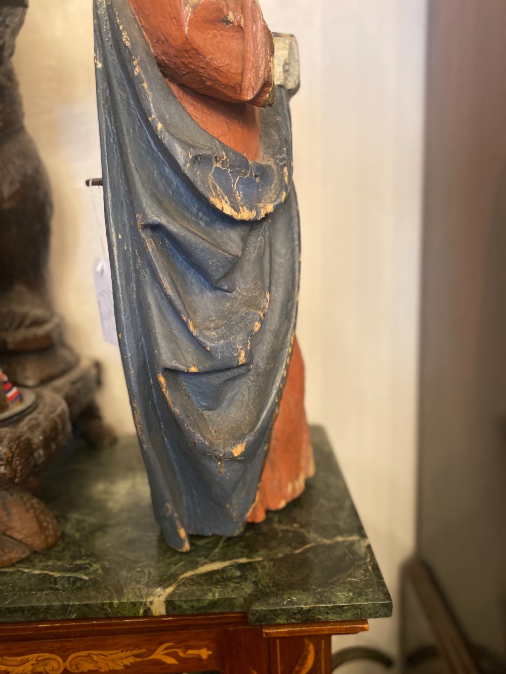 A large C15th carved lime wood figure of a lady  View II