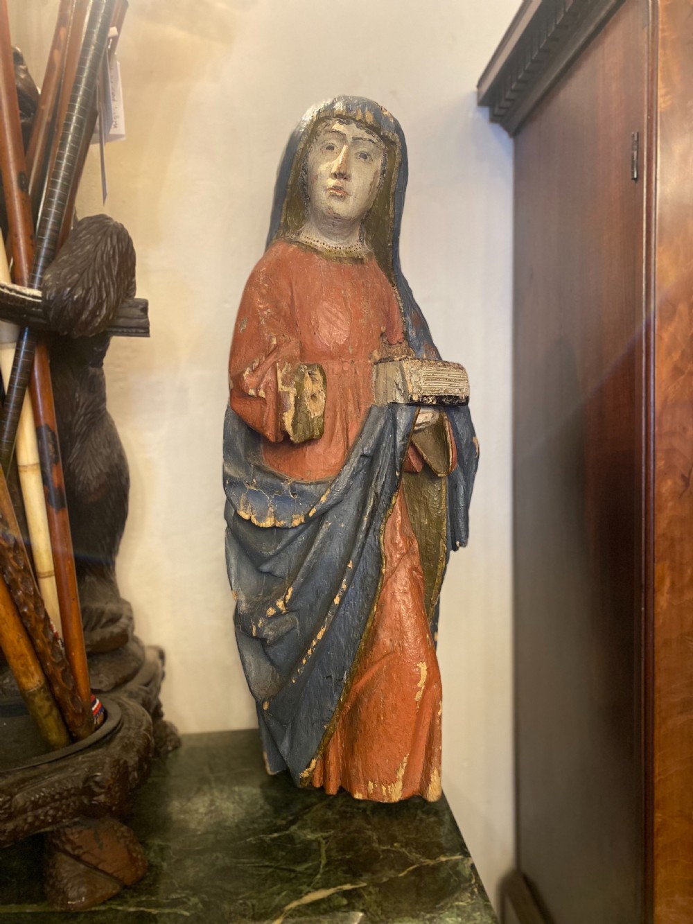 A large C15th carved lime wood figure of a lady  View IX