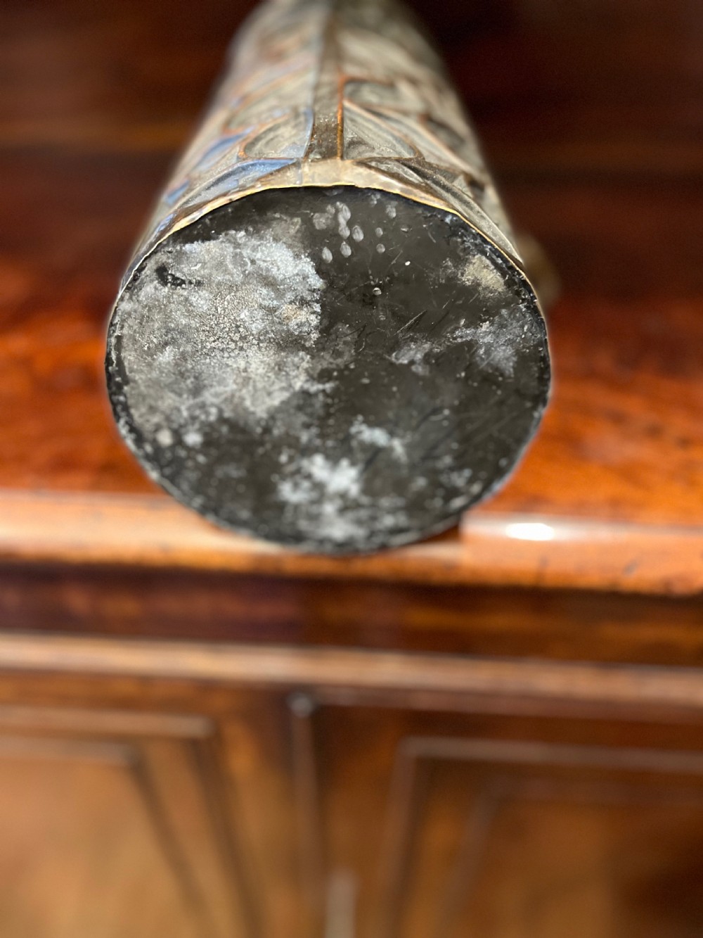 C19th gothic brass candle container  View II