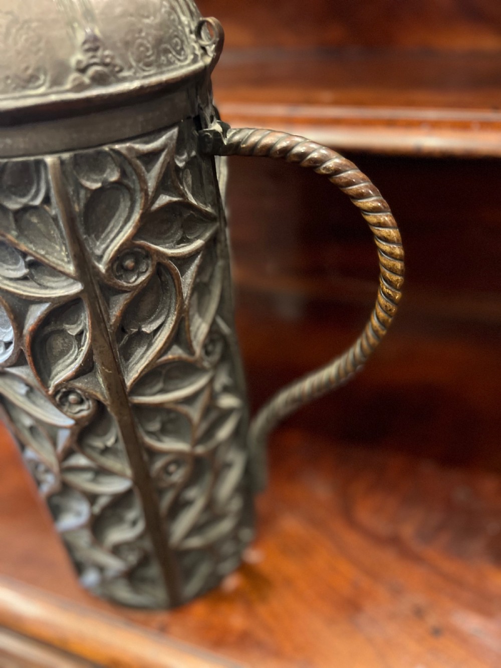 C19th gothic brass candle container  View III