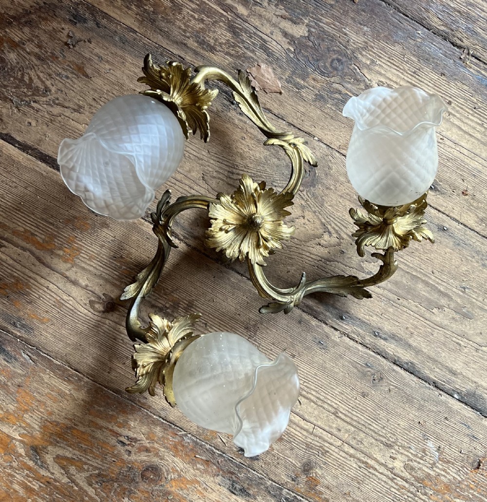 Edwardian ormolu and glass electrolier ceiling light 