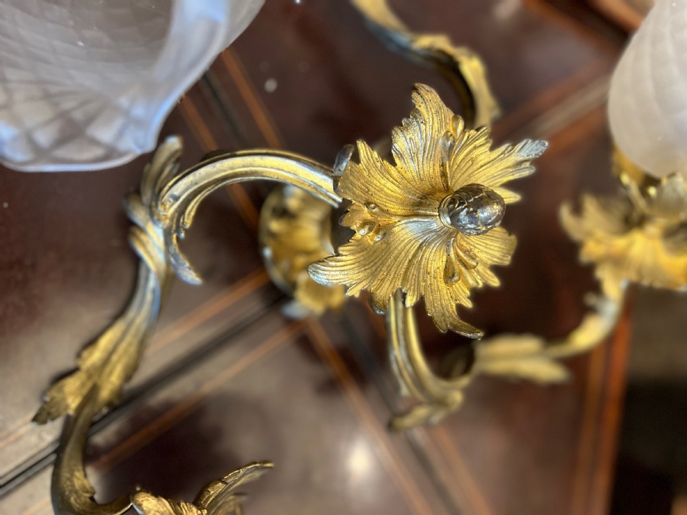 Edwardian ormolu and glass electrolier ceiling light  View II