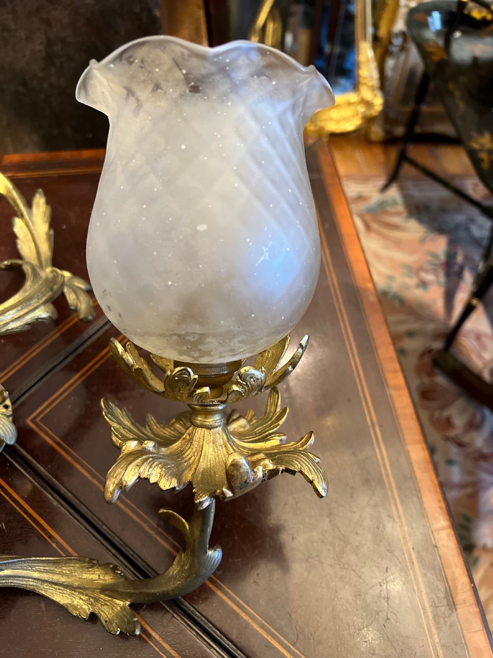 Edwardian ormolu and glass electrolier ceiling light  View VI