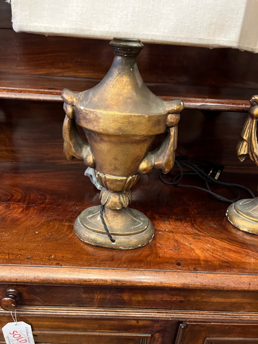 Pair of plaster gilded table lamps  View III