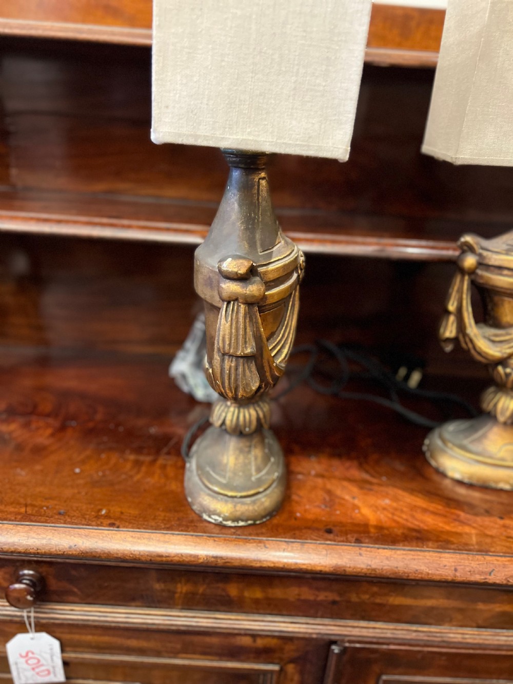 Pair of plaster gilded table lamps  View IV