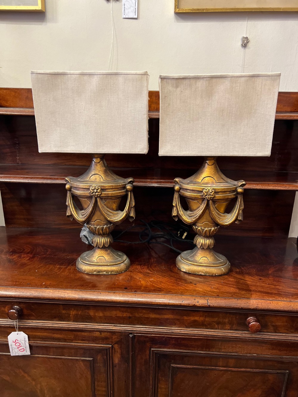 Pair of plaster gilded table lamps  View VI