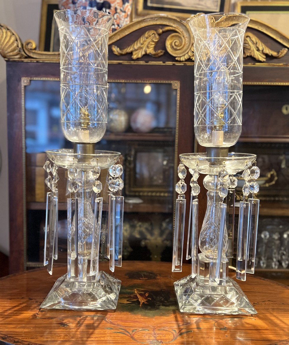 Pair of Edwardian cut glass table lamps 