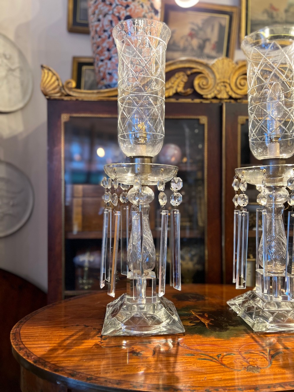 Pair of Edwardian cut glass table lamps  View III