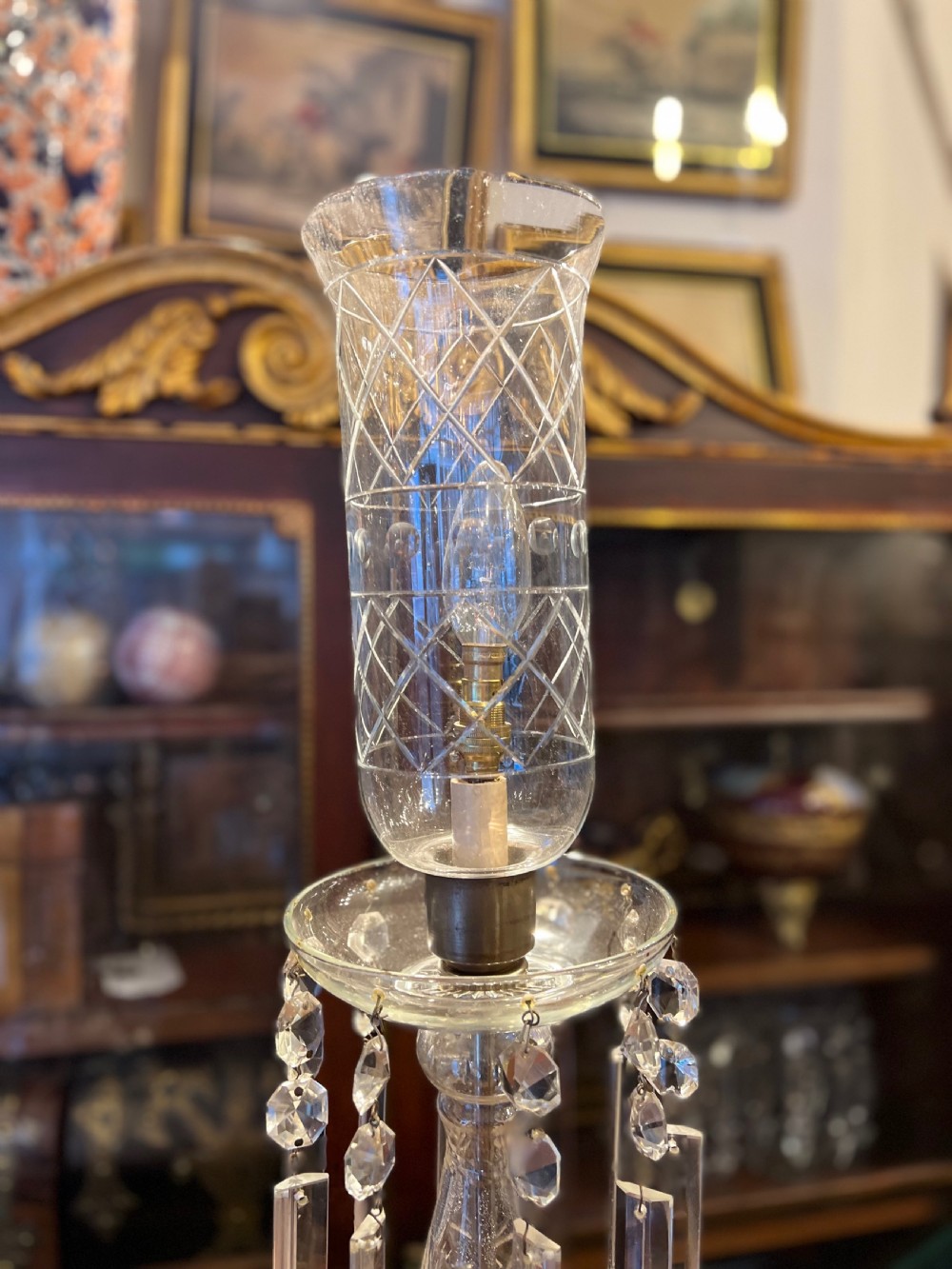 Pair of Edwardian cut glass table lamps  View IV