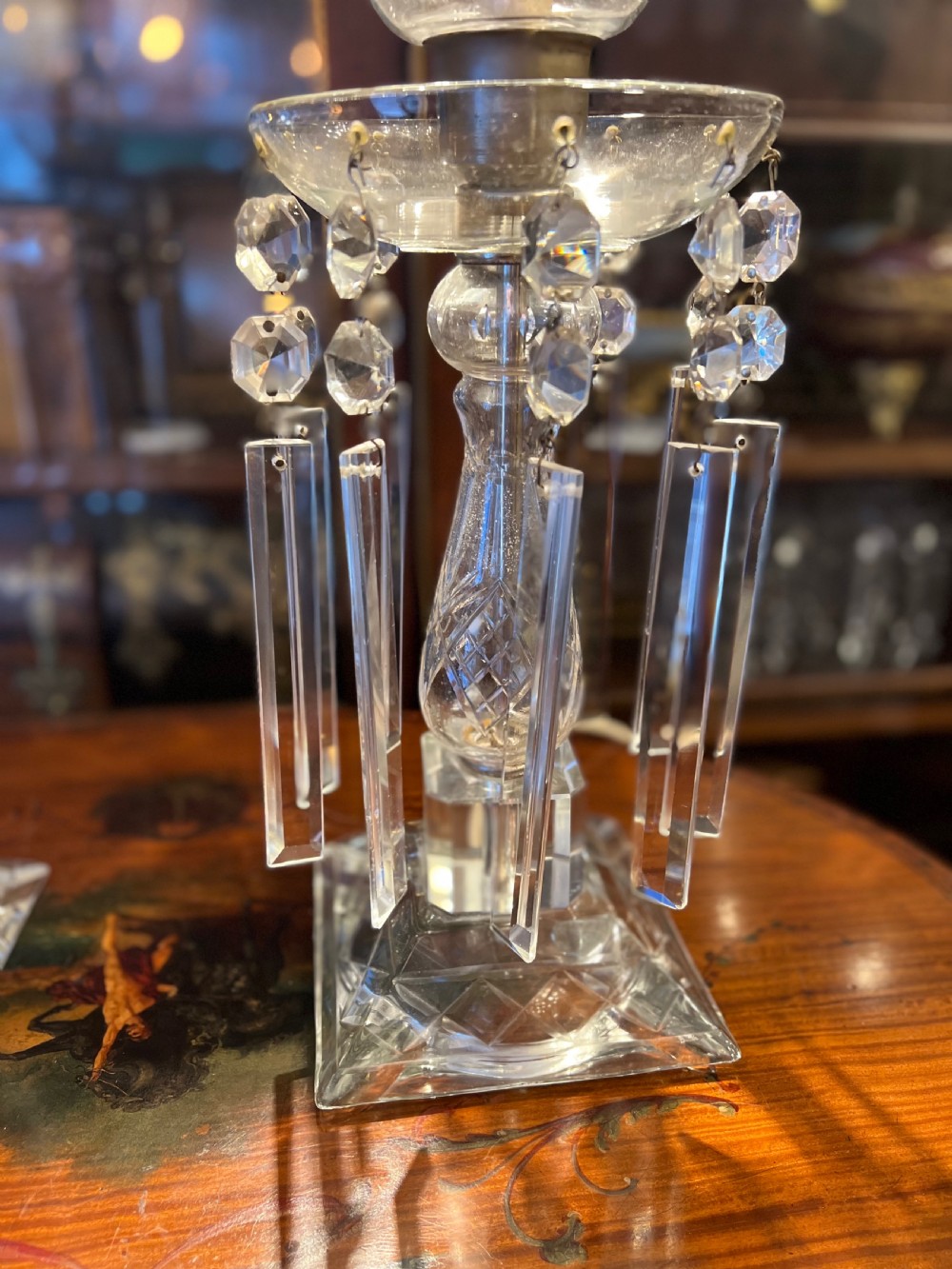 Pair of Edwardian cut glass table lamps  View V