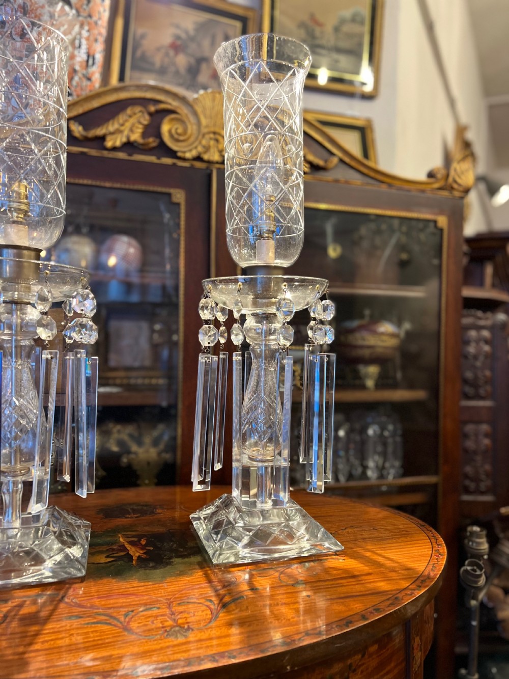 Pair of Edwardian cut glass table lamps  View VI