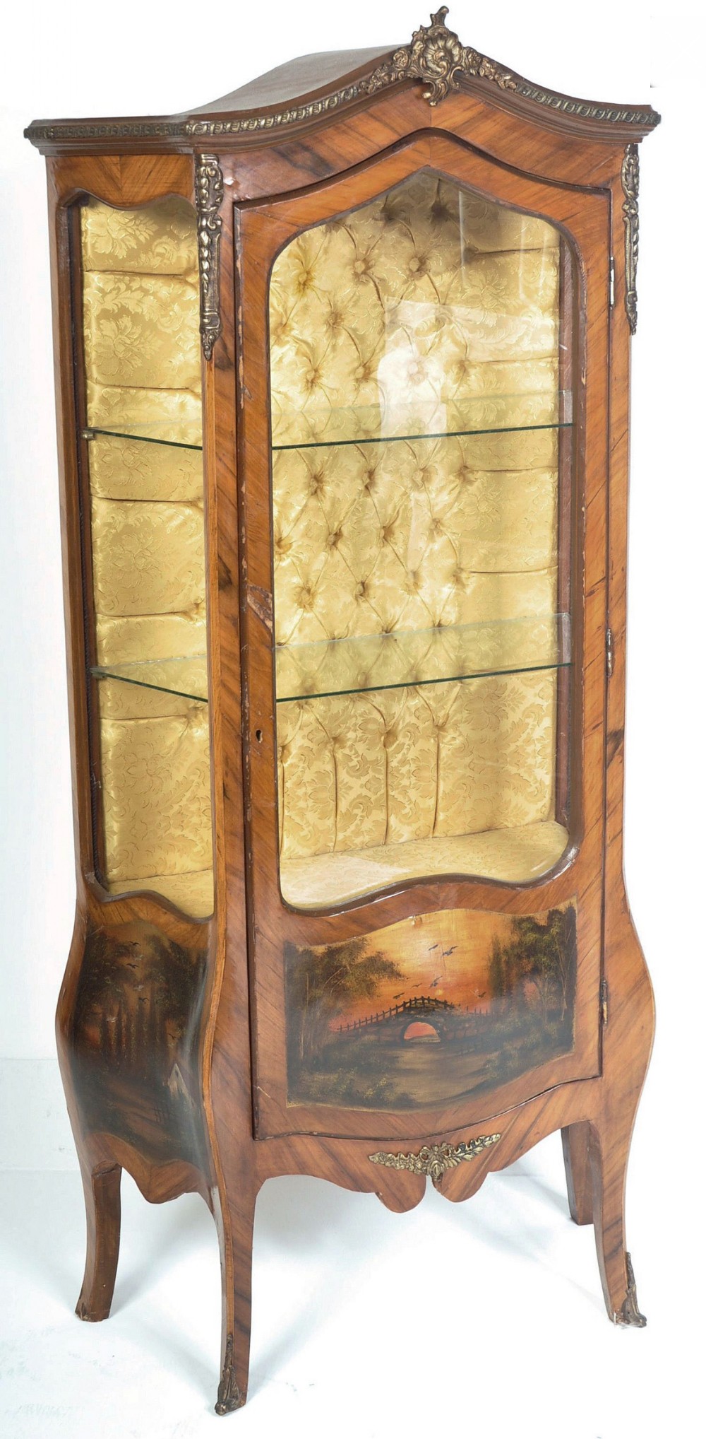 C19th French Louis XIV style king wood painted bombe vitrine 
