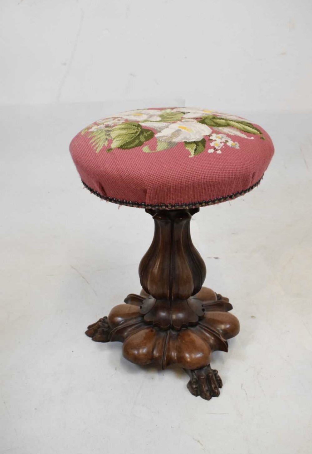 C19th Rosewood carved revolving piano stool 