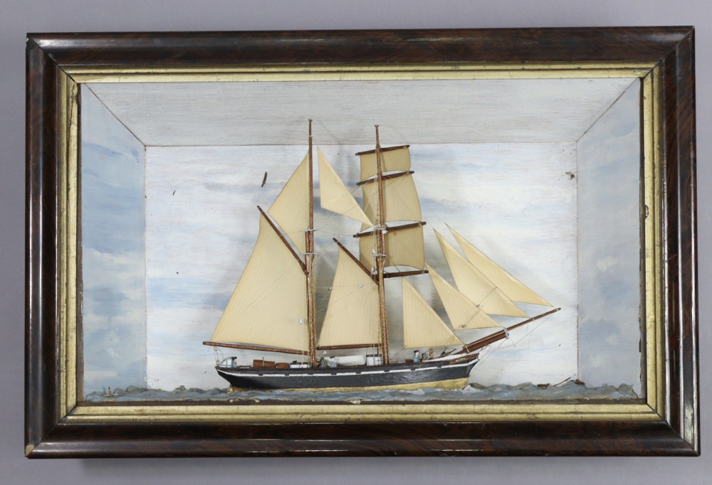 C19th sailing boat diorama