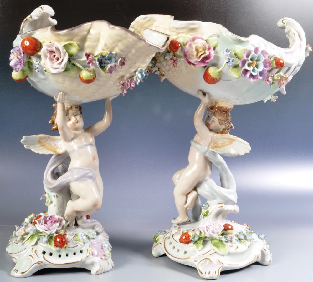 C20th pair of Schierholz & Sohn (plaue ) porcelain centrepieces 