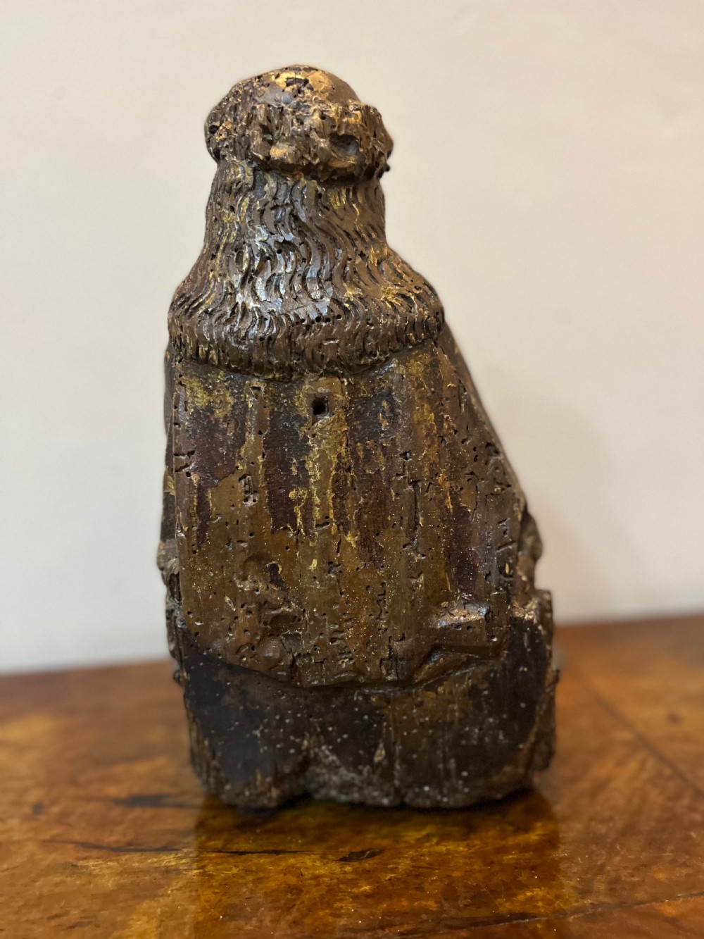 C1450 carved wood polychrome painted Christ sat on the cold stone  View VI