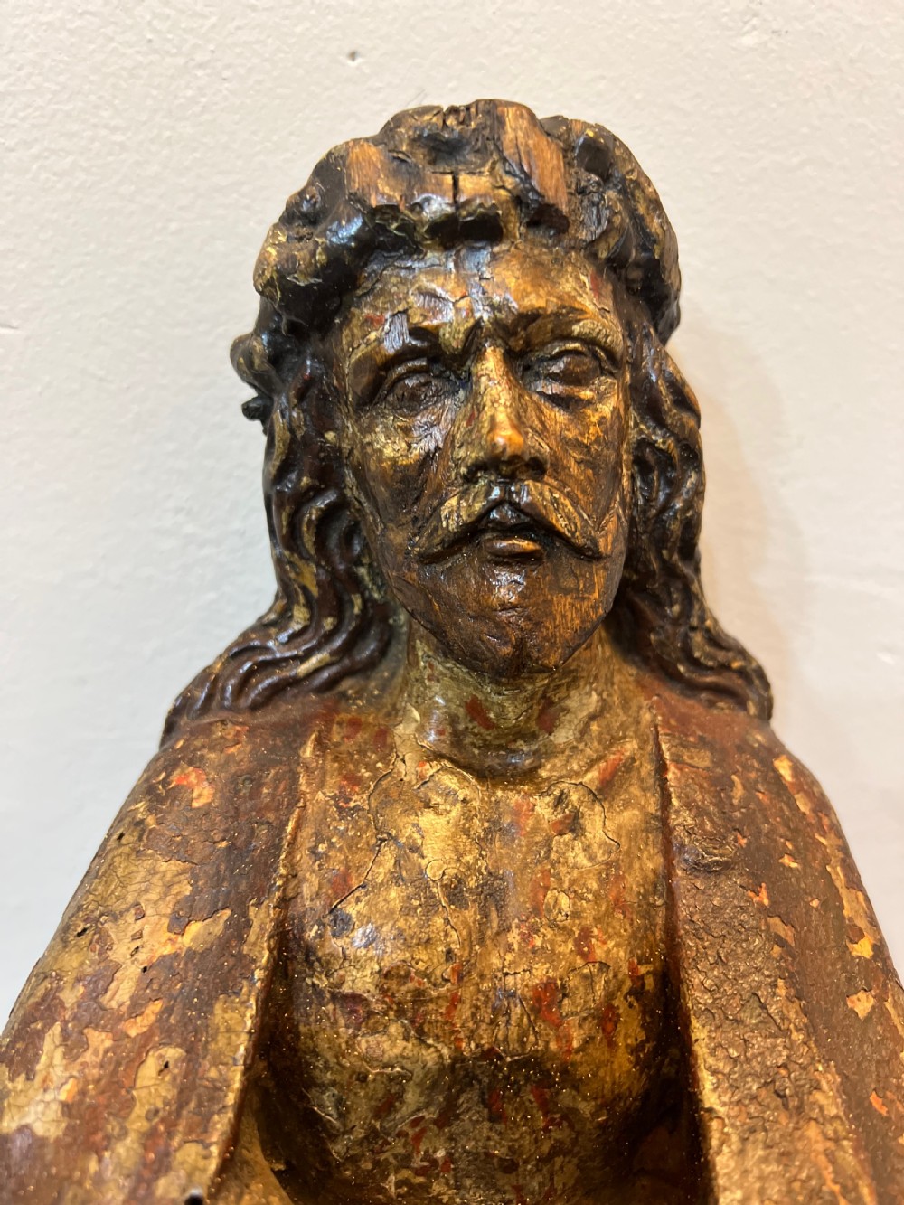 C1450 carved wood polychrome painted Christ sat on the cold stone  View VII