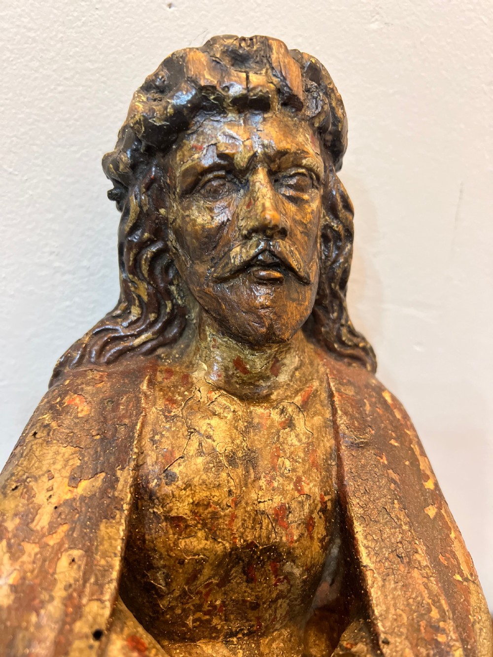 C1450 carved wood polychrome painted Christ sat on the cold stone  View VIII