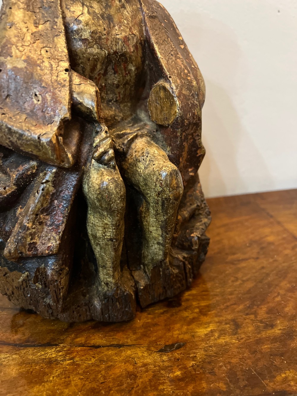 C1450 carved wood polychrome painted Christ sat on the cold stone  View IX