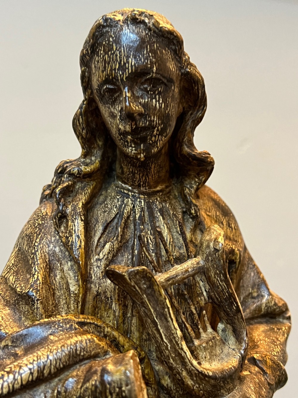 C18th european polychrome carved wood figure of St Cecile  View IV