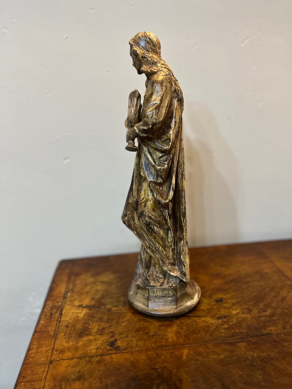 C18th european polychrome carved wood figure of St Cecile  View VII