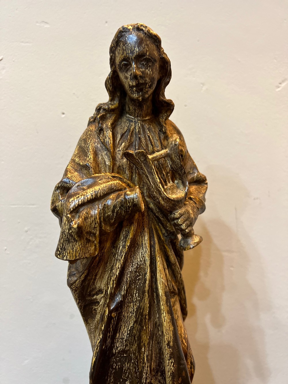 C18th european polychrome carved wood figure of St Cecile  View IX
