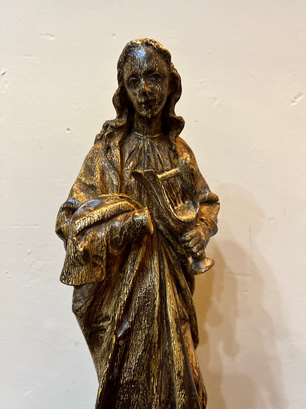 C18th european polychrome carved wood figure of St Cecile  View X