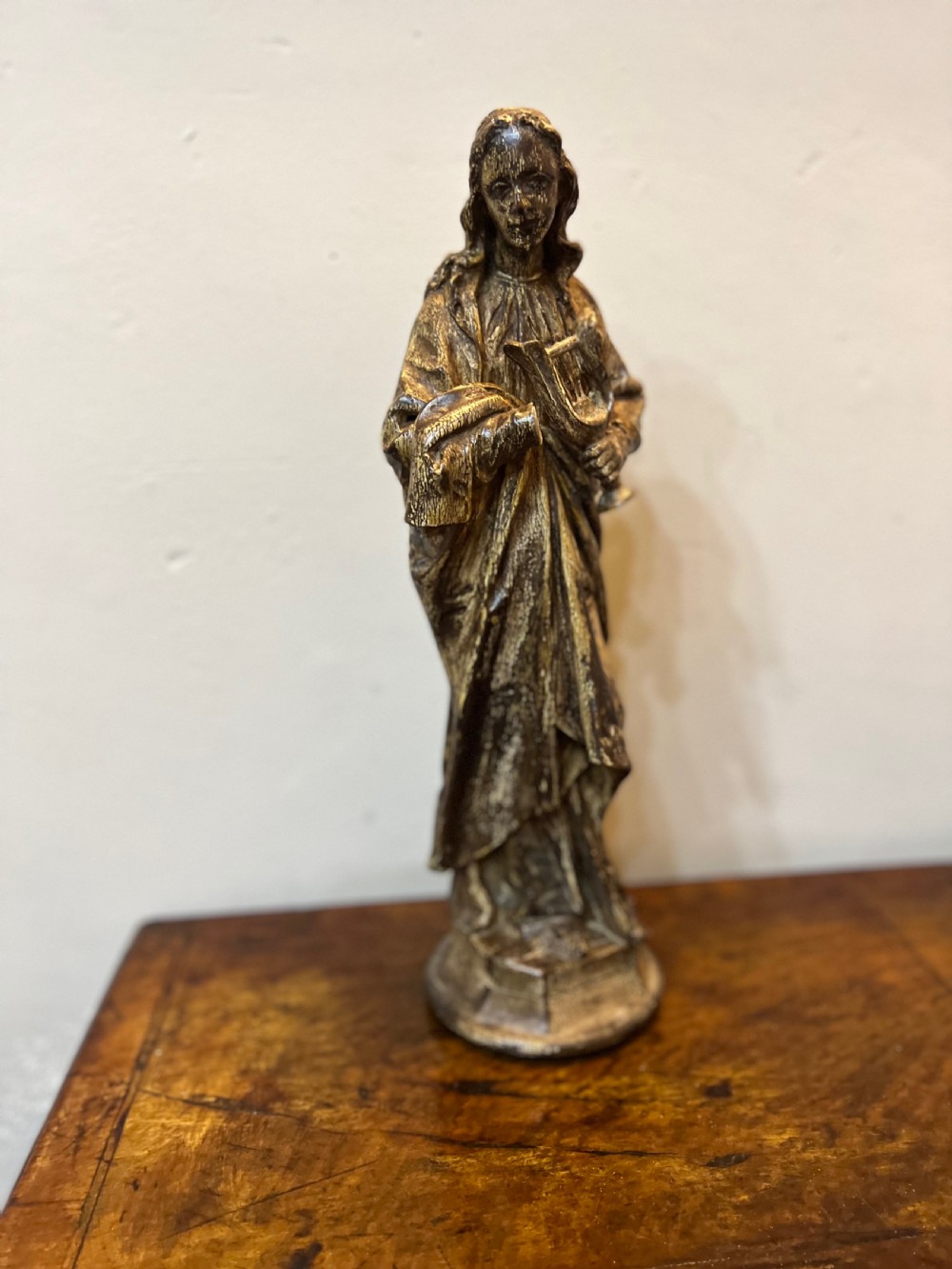 C18th european polychrome carved wood figure of St Cecile  View XI