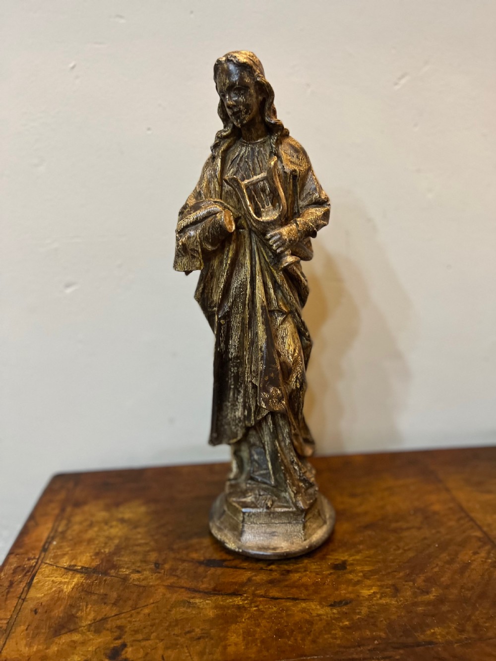 C18th european polychrome carved wood figure of St Cecile  View XIII