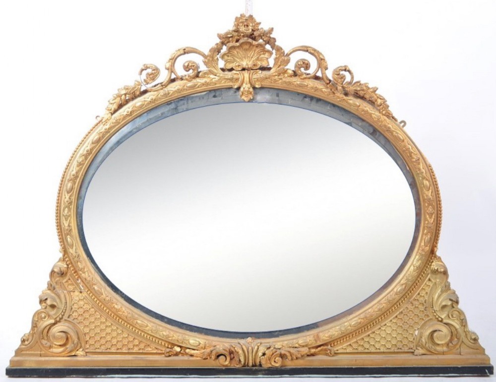 C19th gilded oval overmantel