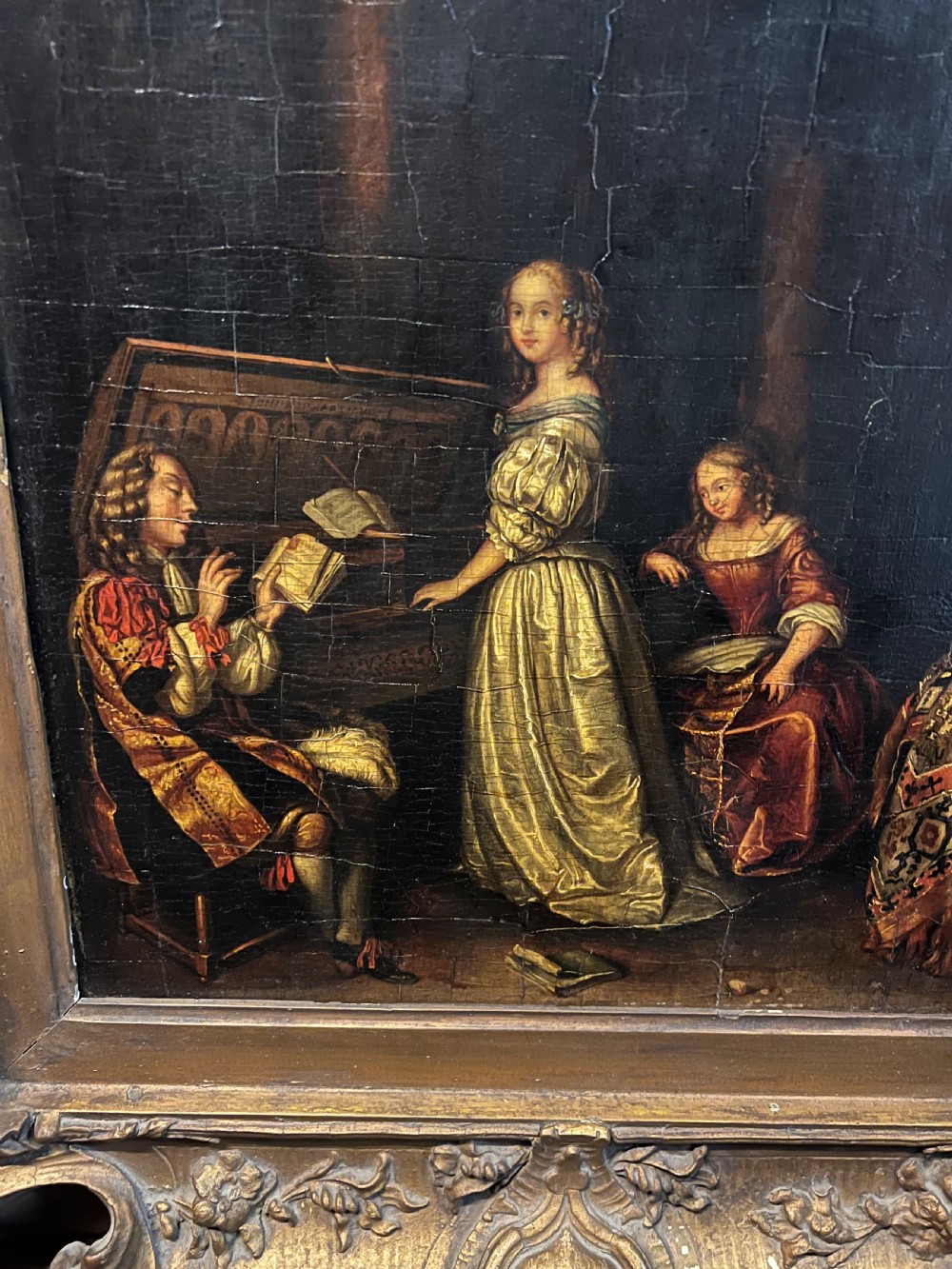 C17th oil on board ‘the duet’ after Casper Netscher ( 1639-1684)  View V