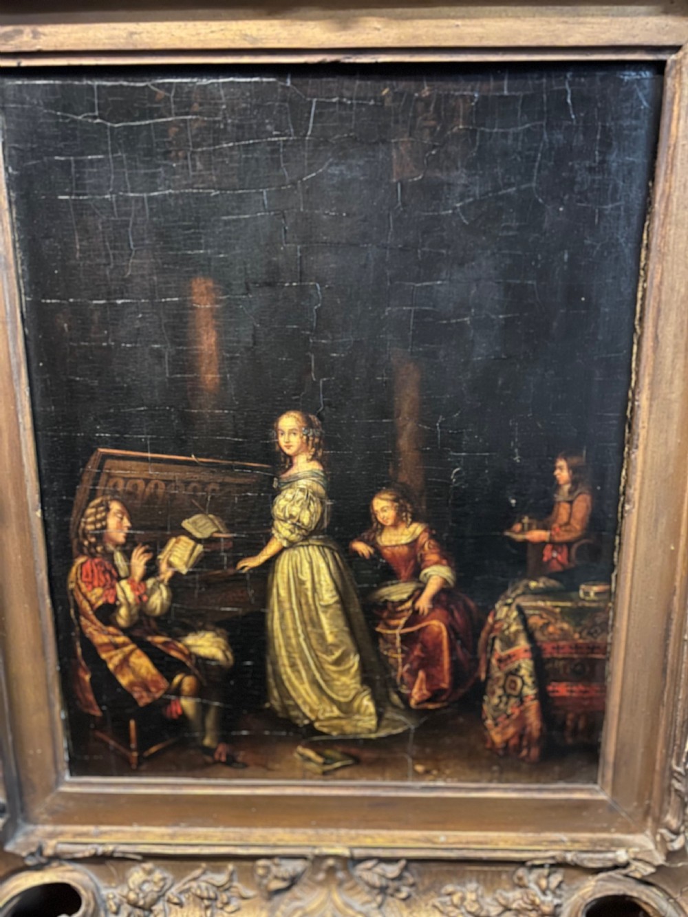 C17th oil on board ‘the duet’ after Casper Netscher ( 1639-1684)  View VI