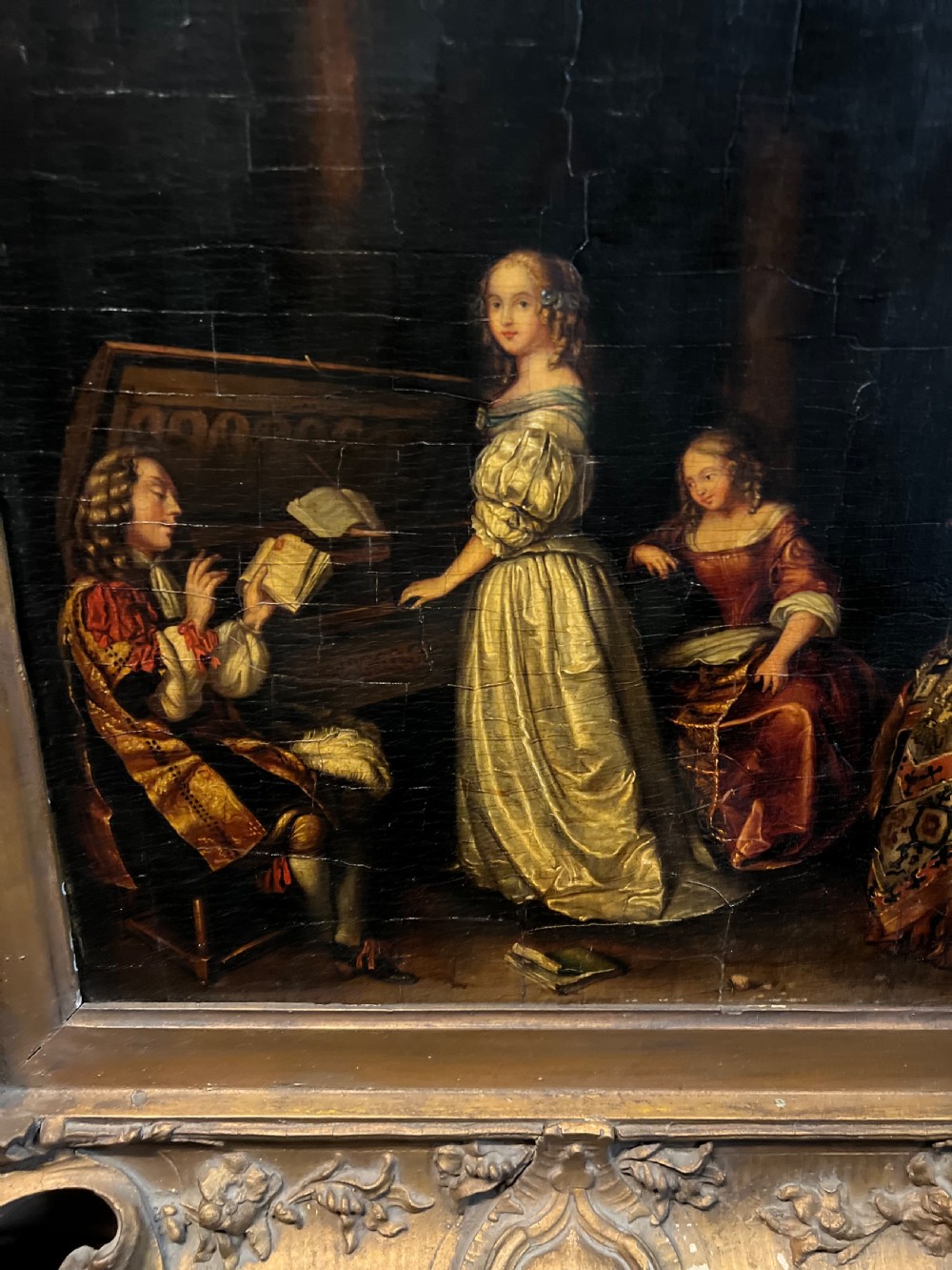 C17th oil on board ‘the duet’ after Casper Netscher ( 1639-1684)  View VII
