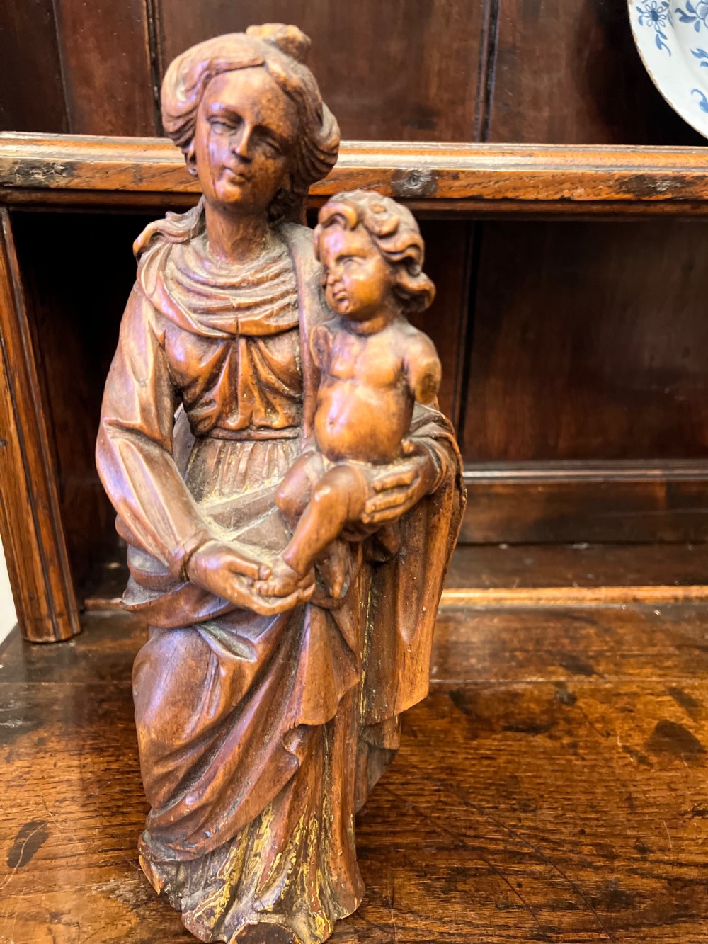 C18th lime wood carved figure of Madonna and child  View IV