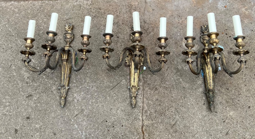 Set of large three armed wall lights  View II