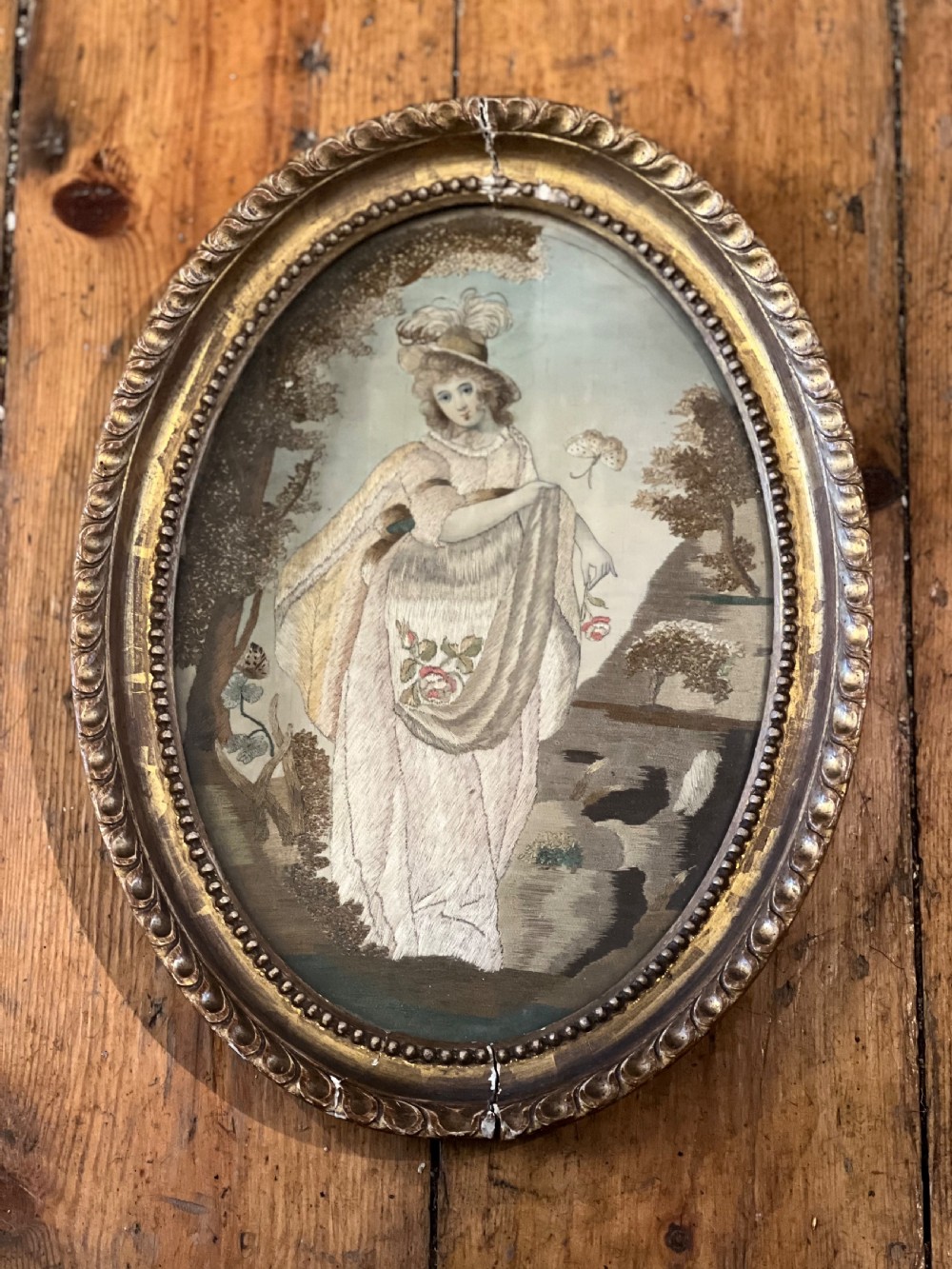 Early C19th silkwork picture sampler 
