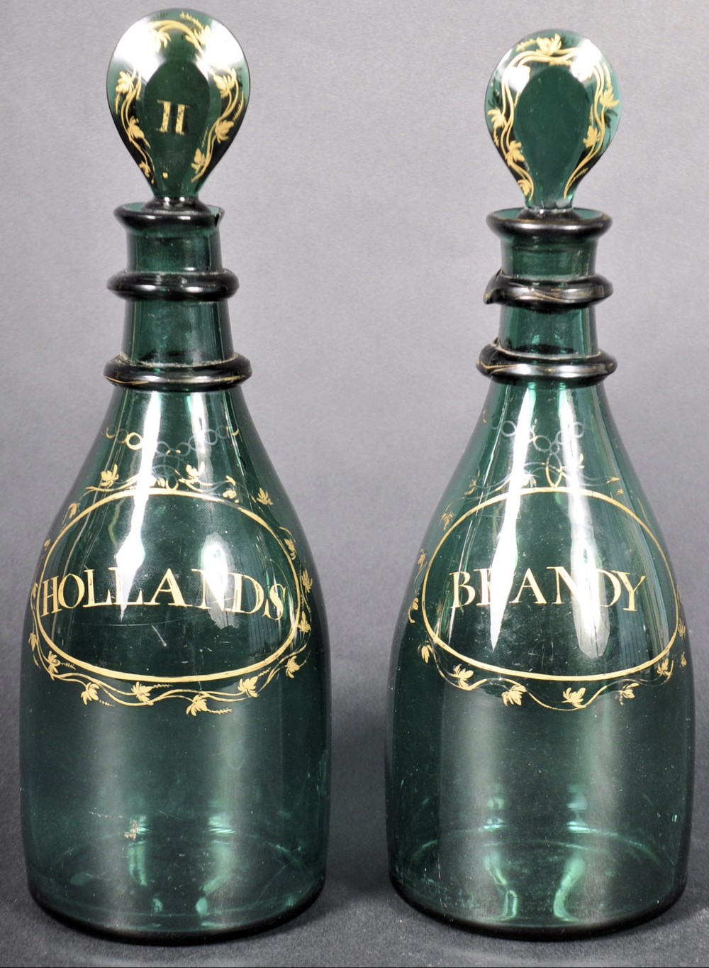 A pair of green glass decanters c1780-1800 Bristol