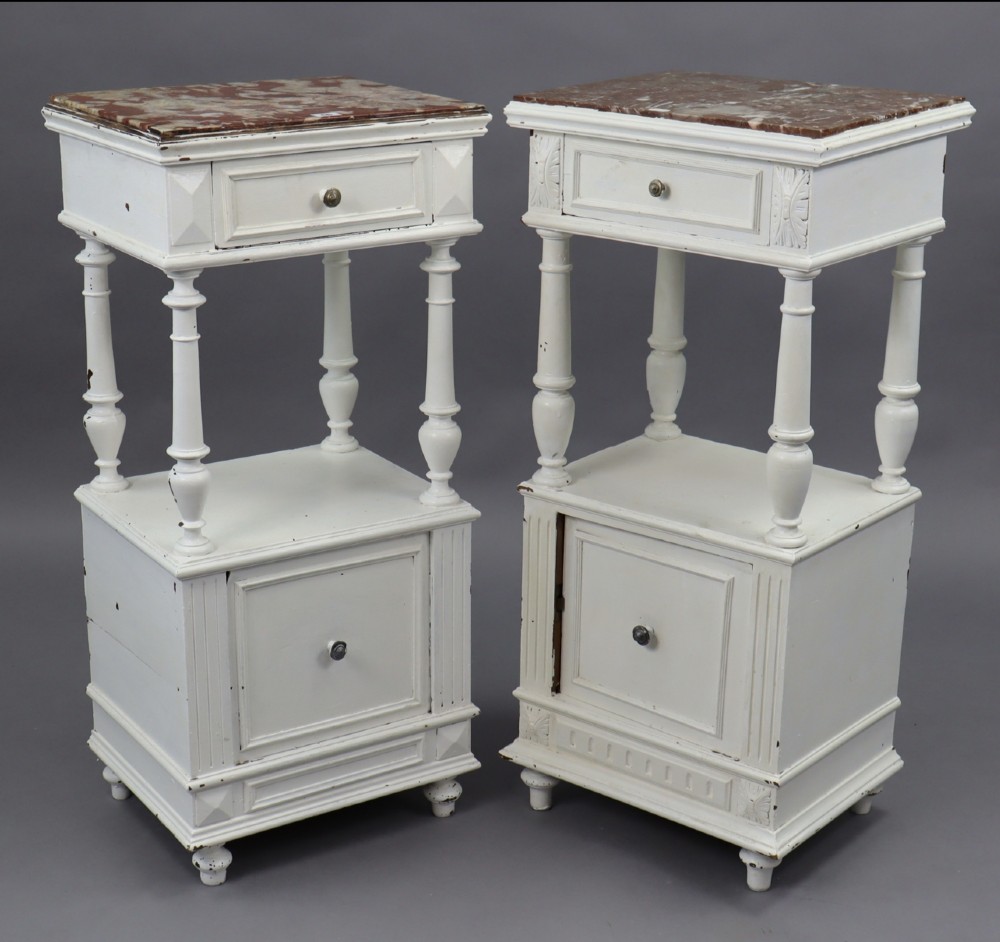 Two similar French bedside cupboards painted 