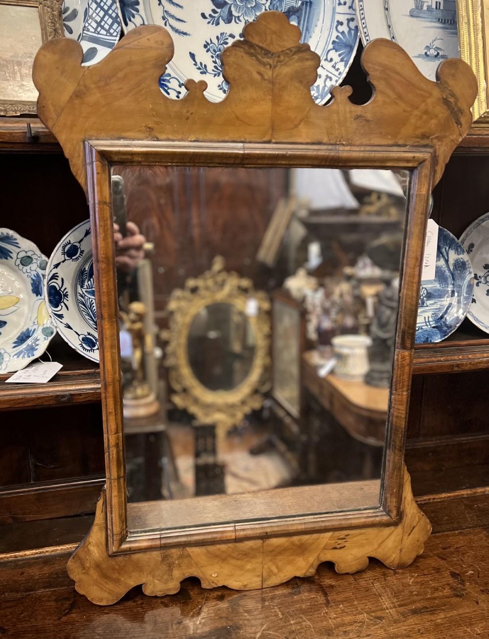C19th walnut mirror in the Queen Anne style  View II