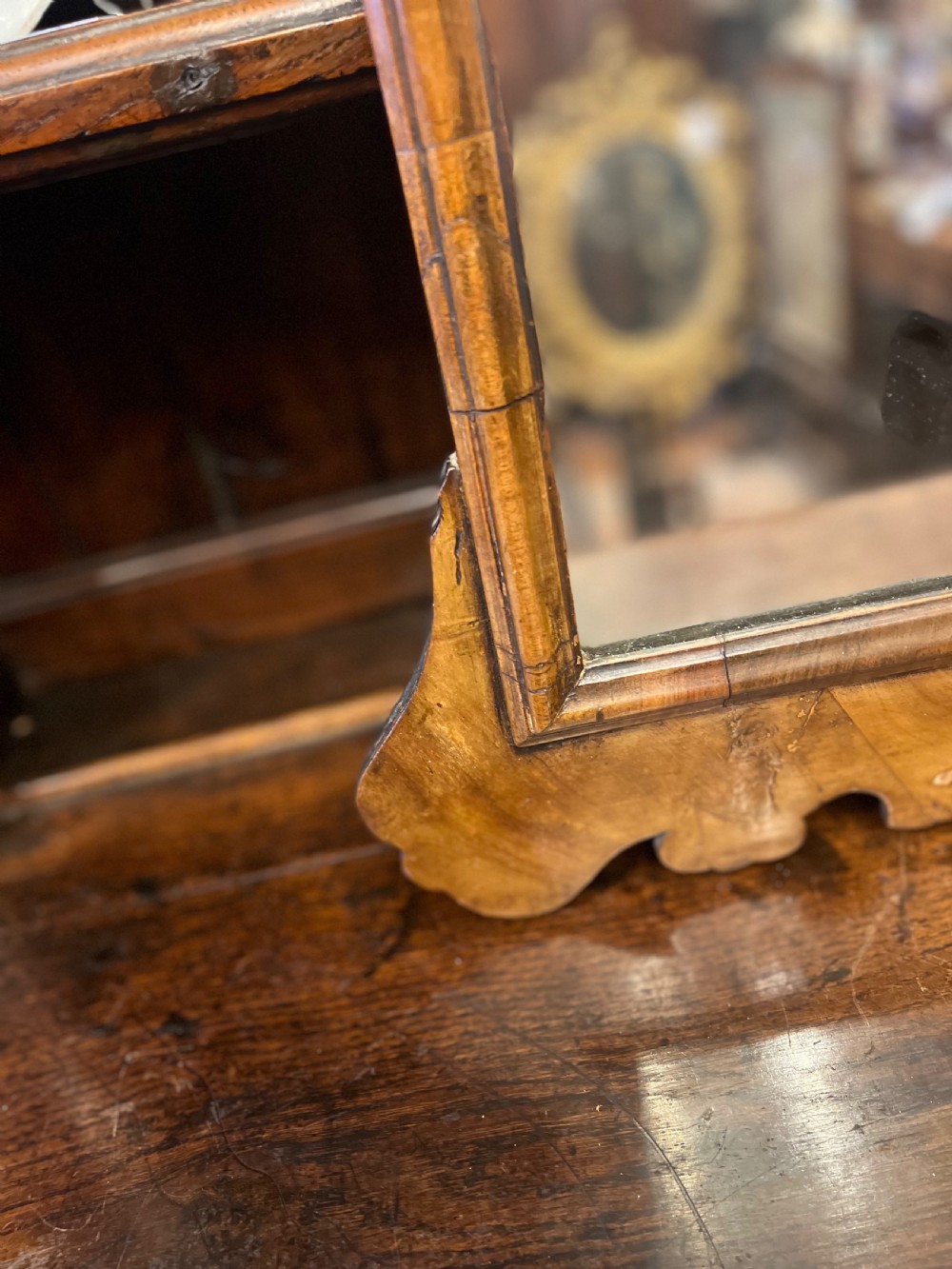 C19th walnut mirror in the Queen Anne style  View IV