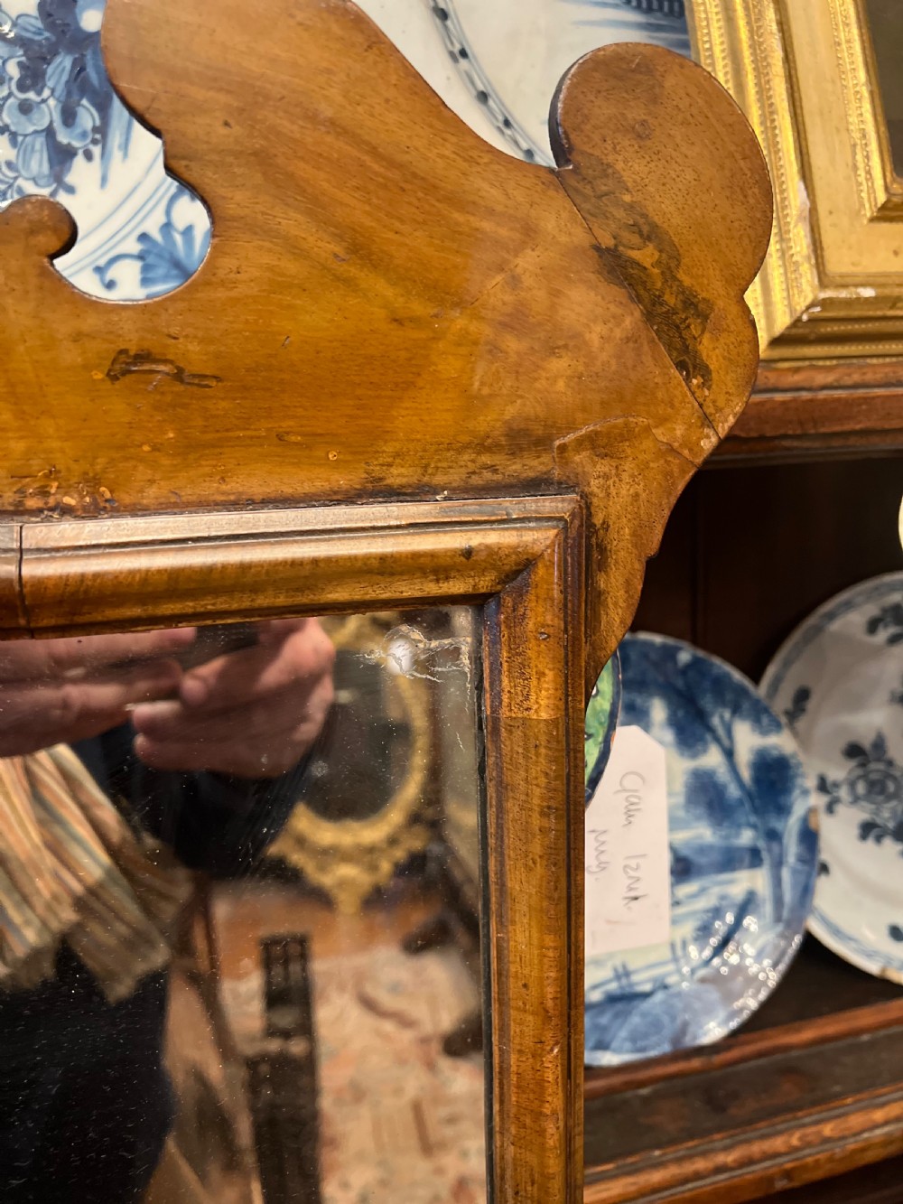 C19th walnut mirror in the Queen Anne style  View VII