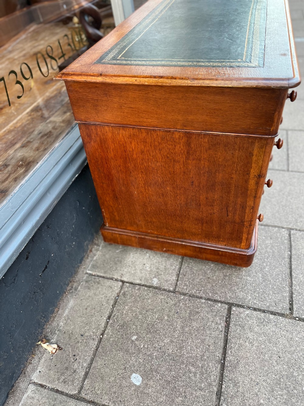 C19th oak pedestal desk of small size  View III