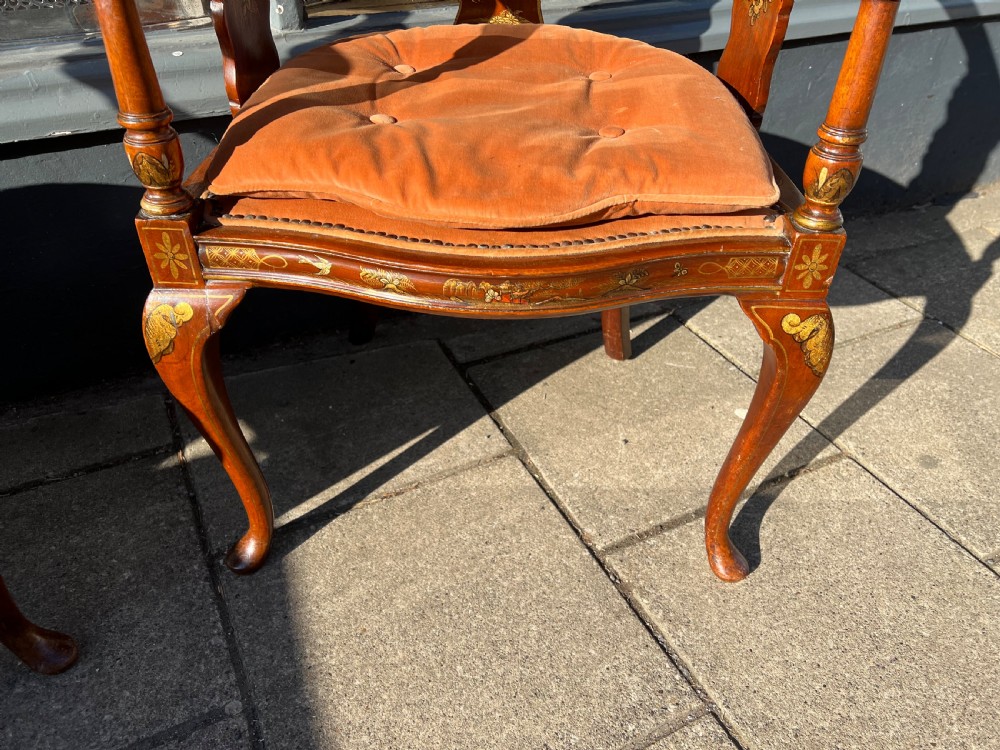 Pair of red lacquered chinoiserie armchairs C1910 View II