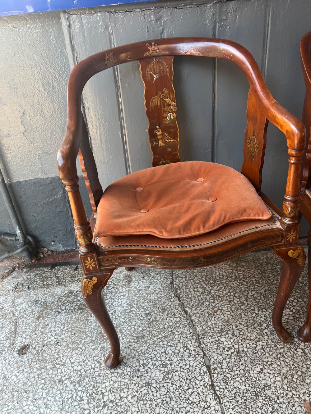 Pair of red lacquered chinoiserie armchairs C1910 View IV