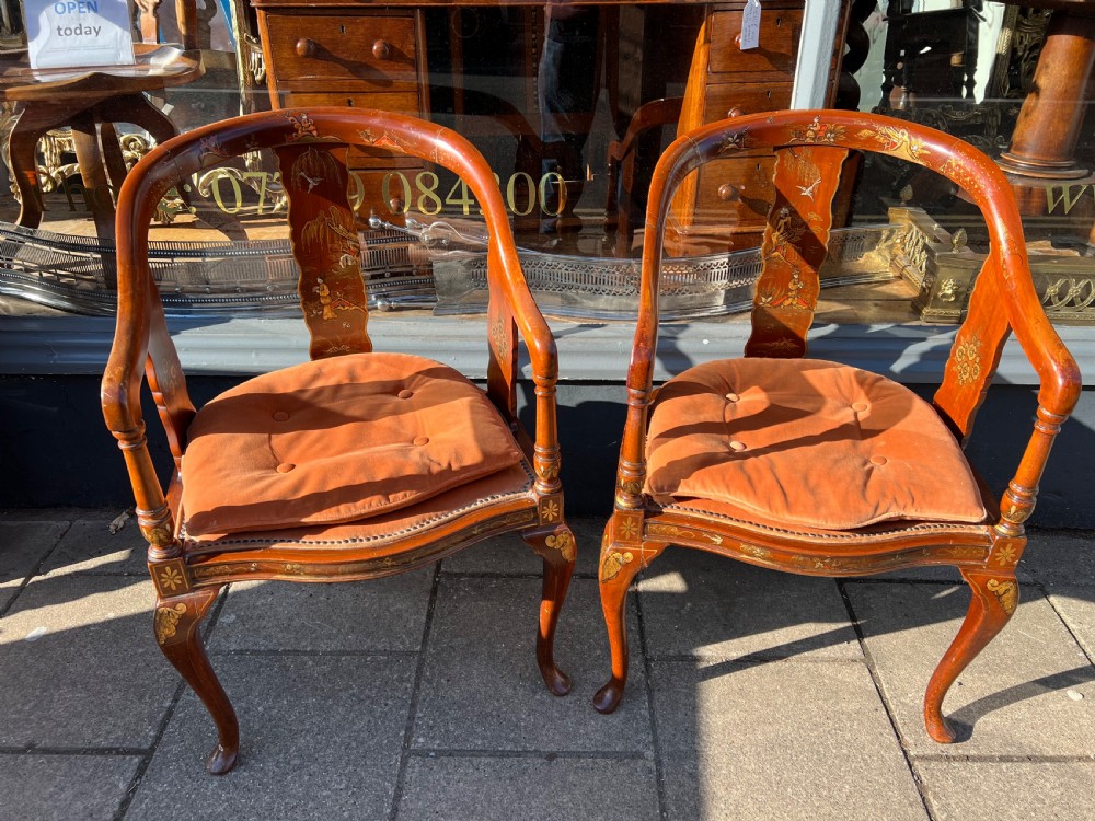 Pair of red lacquered chinoiserie armchairs C1910 View V