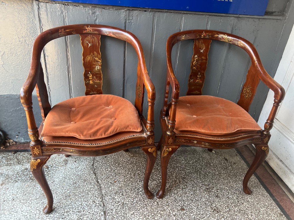 Pair of red lacquered chinoiserie armchairs C1910 View VI