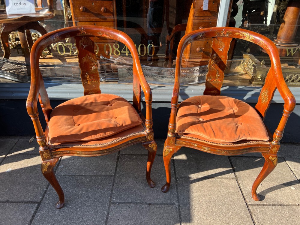 Pair of red lacquered chinoiserie armchairs C1910 View VII