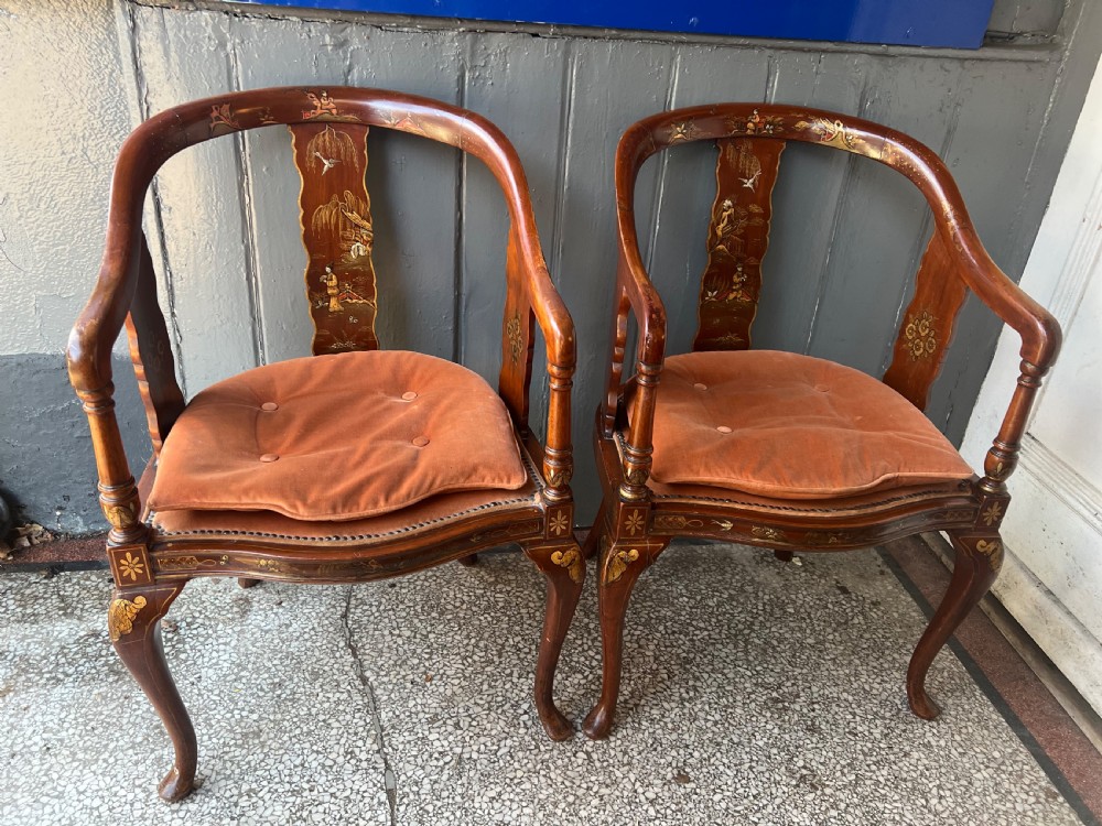 Pair of red lacquered chinoiserie armchairs C1910 View IX