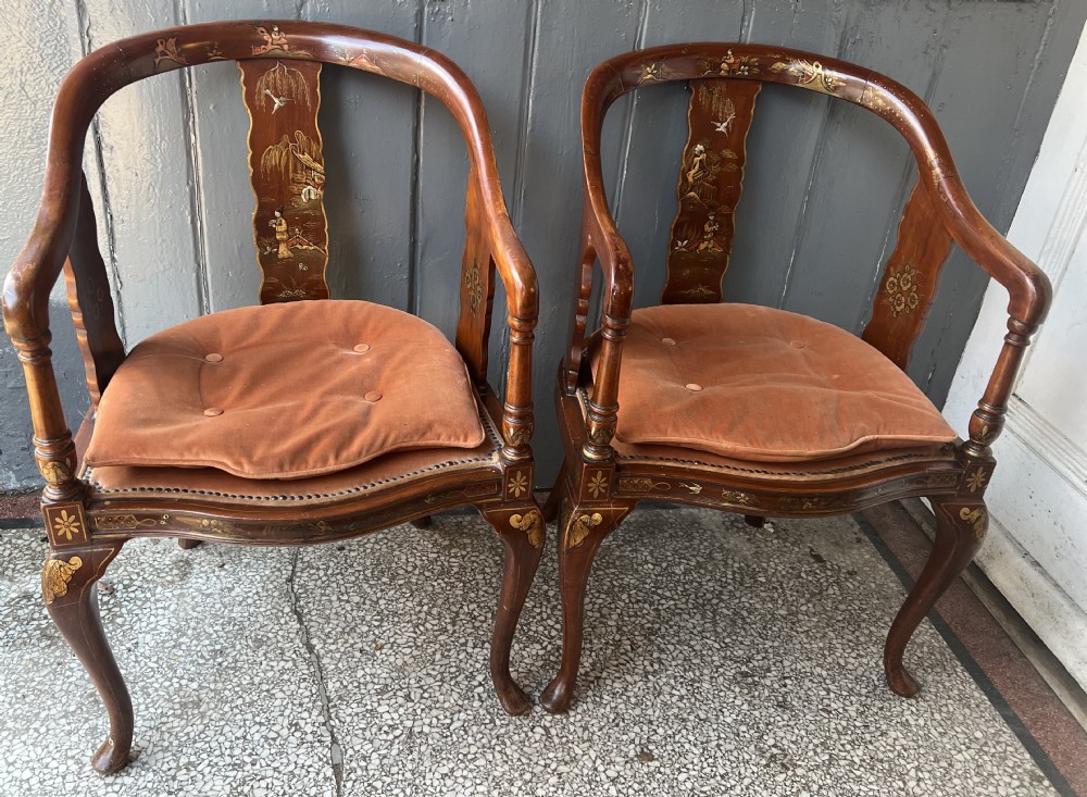 Pair of red lacquered chinoiserie armchairs C1910
